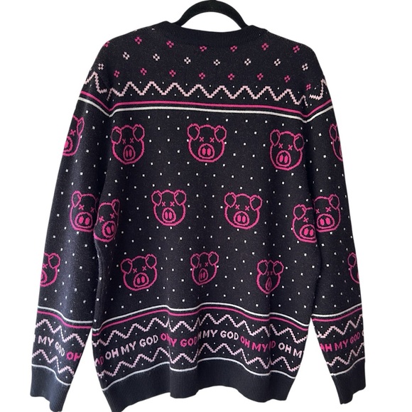 SHANE DAWSON | NWOT COTTON HOLIDAY PIG SWEATER BLACK & NEON PINK | 2XL - Picture 10 of 13